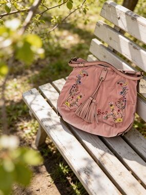 Pink Embroidered Tassel Hobo Bag